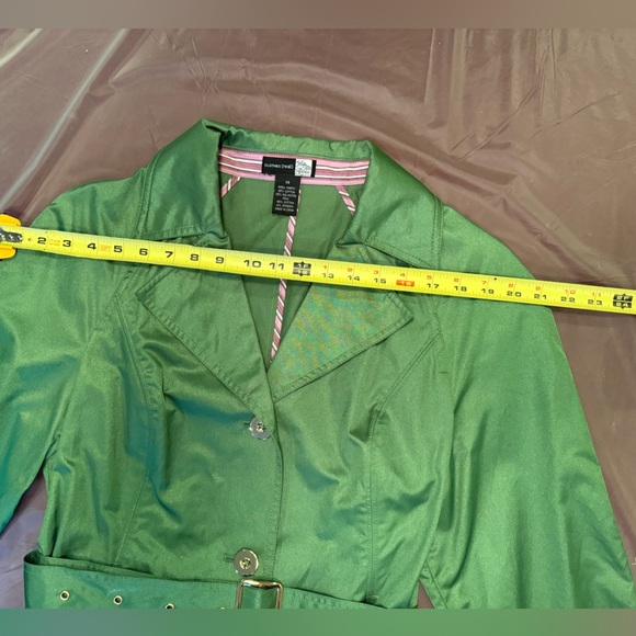 Saks Fifth Avenue Trench Coat Jacket Womens Size 14/XL Metallic Green $400 - Picture 9 of 15